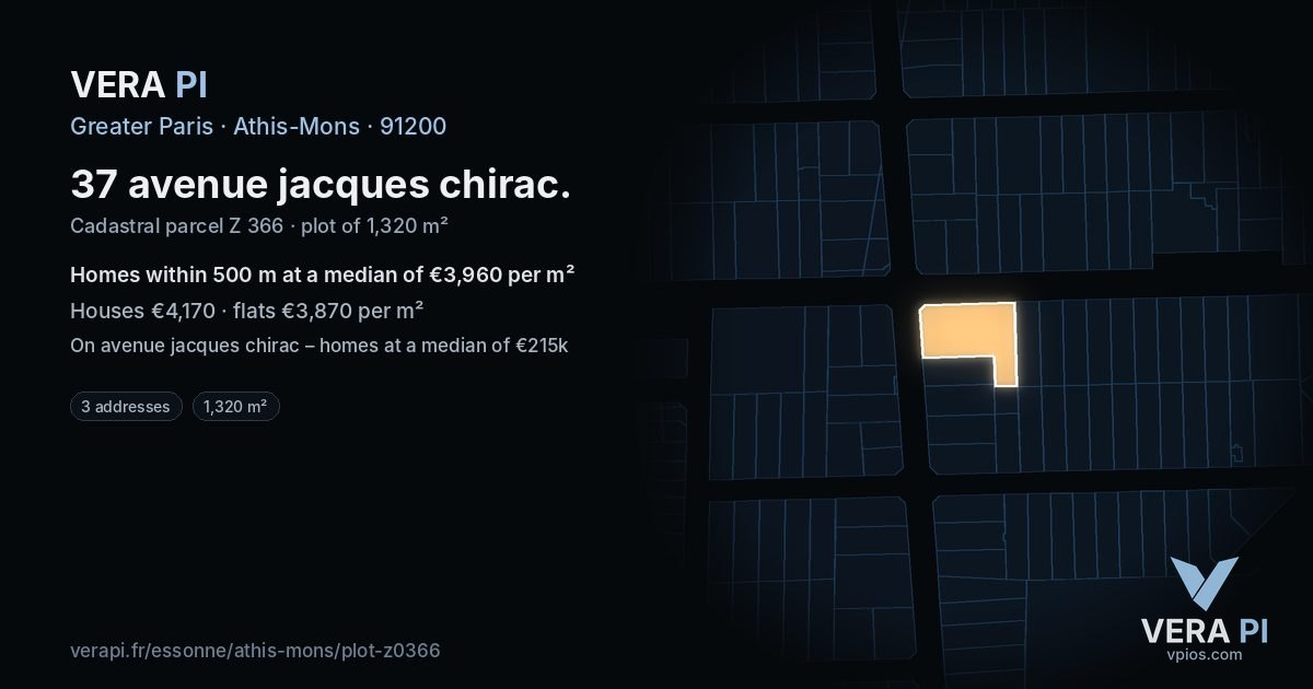 37 avenue jacques chirac, Athis-Mons at night – the plot lit, the parcels around coloured by the prices near them