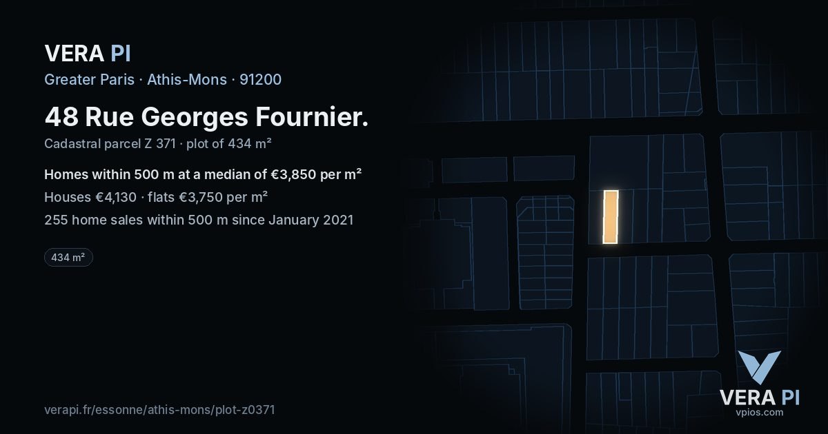 48 Rue Georges Fournier, Athis-Mons at night – the plot lit, the parcels around coloured by the prices near them