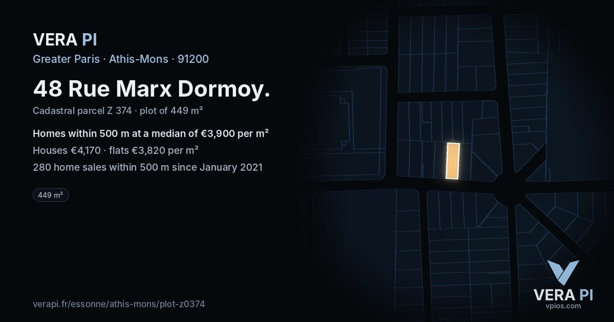 48 Rue Marx Dormoy, Athis-Mons at night – the plot lit, the parcels around coloured by the prices near them