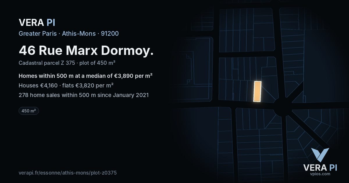 46 Rue Marx Dormoy, Athis-Mons at night – the plot lit, the parcels around coloured by the prices near them