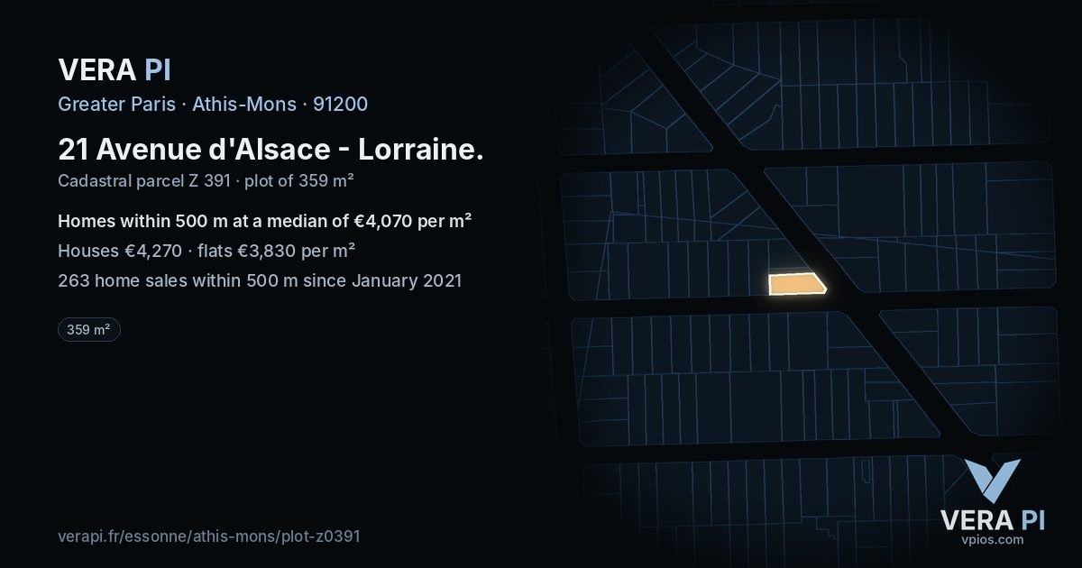 21 Avenue d'Alsace - Lorraine, Athis-Mons at night – the plot lit, the parcels around coloured by the prices near them