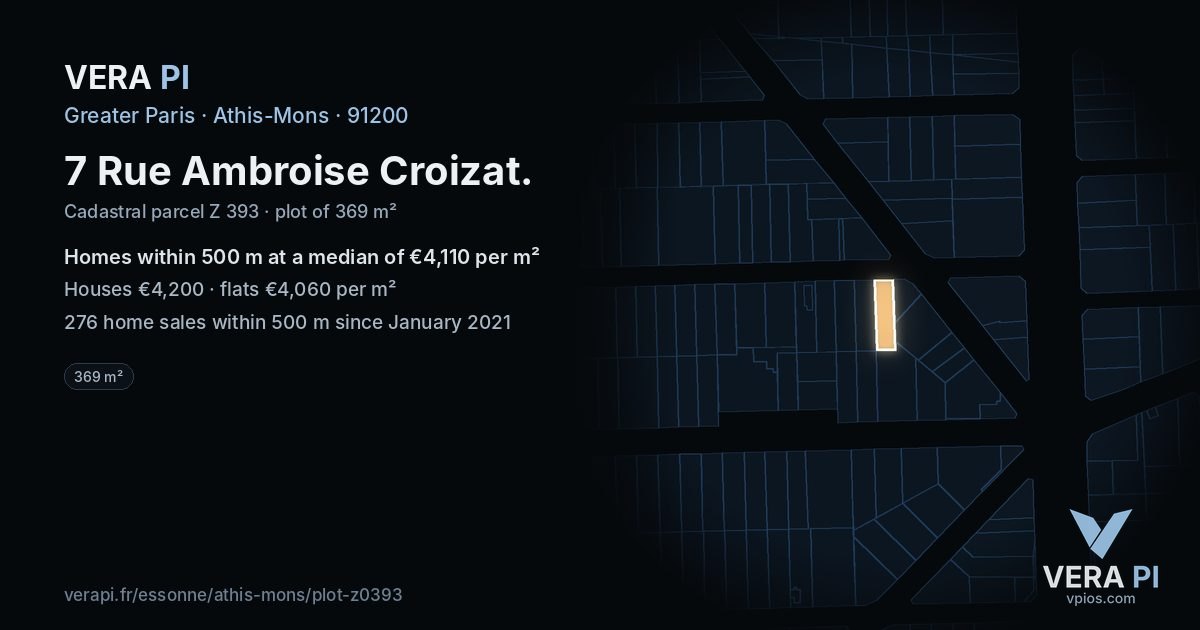 7 Rue Ambroise Croizat, Athis-Mons at night – the plot lit, the parcels around coloured by the prices near them