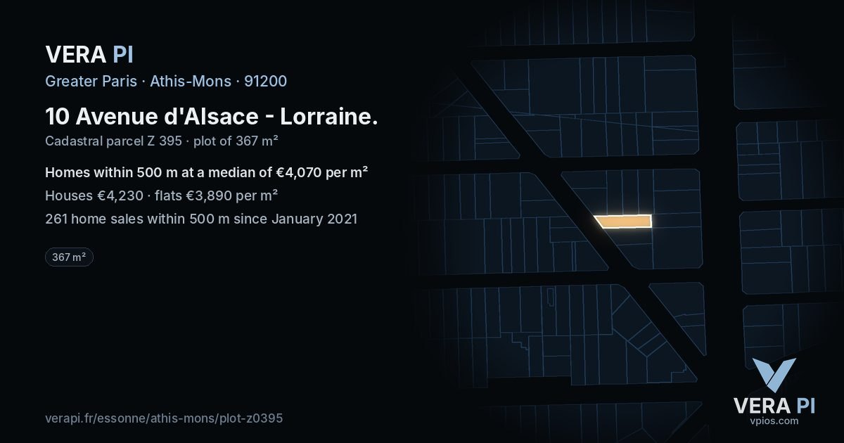 10 Avenue d'Alsace - Lorraine, Athis-Mons at night – the plot lit, the parcels around coloured by the prices near them