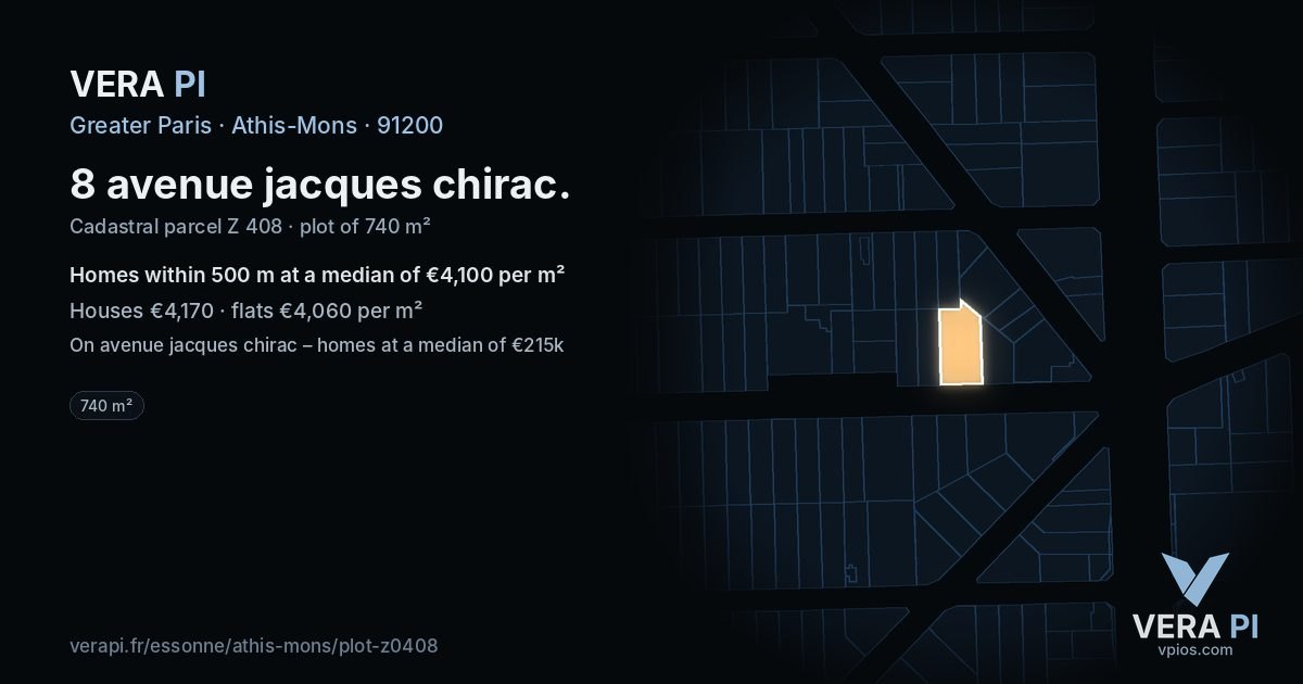 8 avenue jacques chirac, Athis-Mons at night – the plot lit, the parcels around coloured by the prices near them