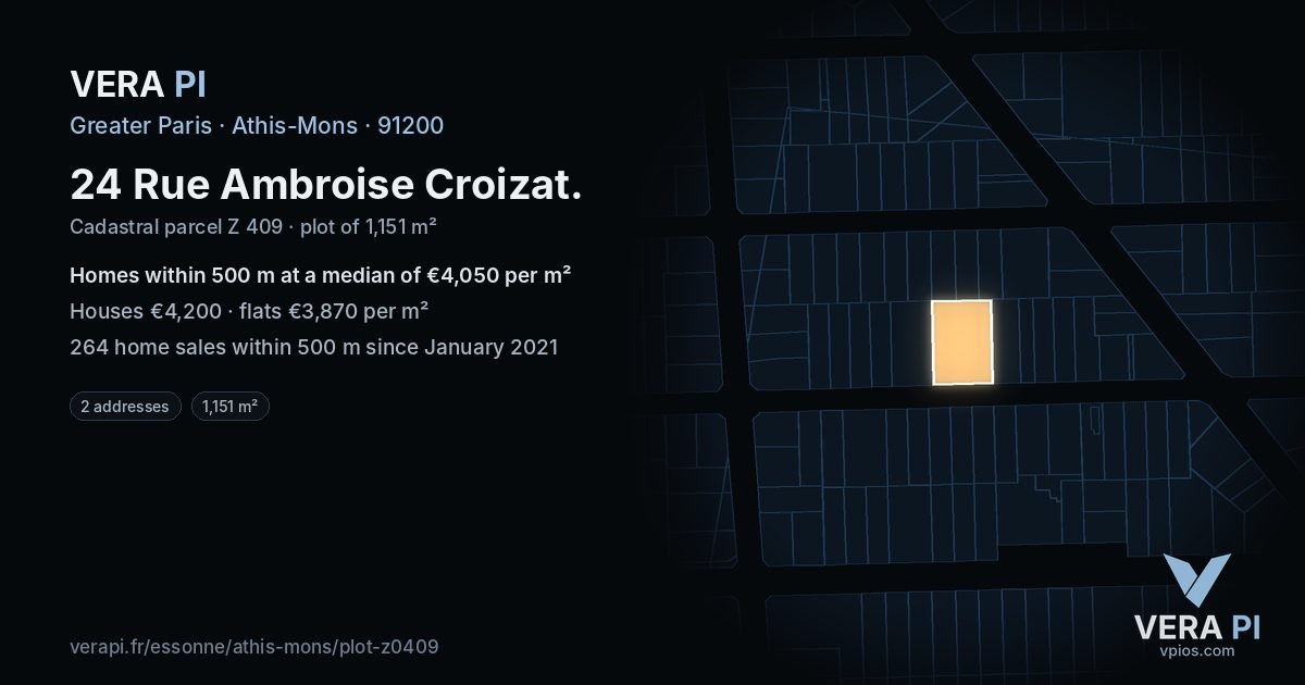24 Rue Ambroise Croizat, Athis-Mons at night – the plot lit, the parcels around coloured by the prices near them