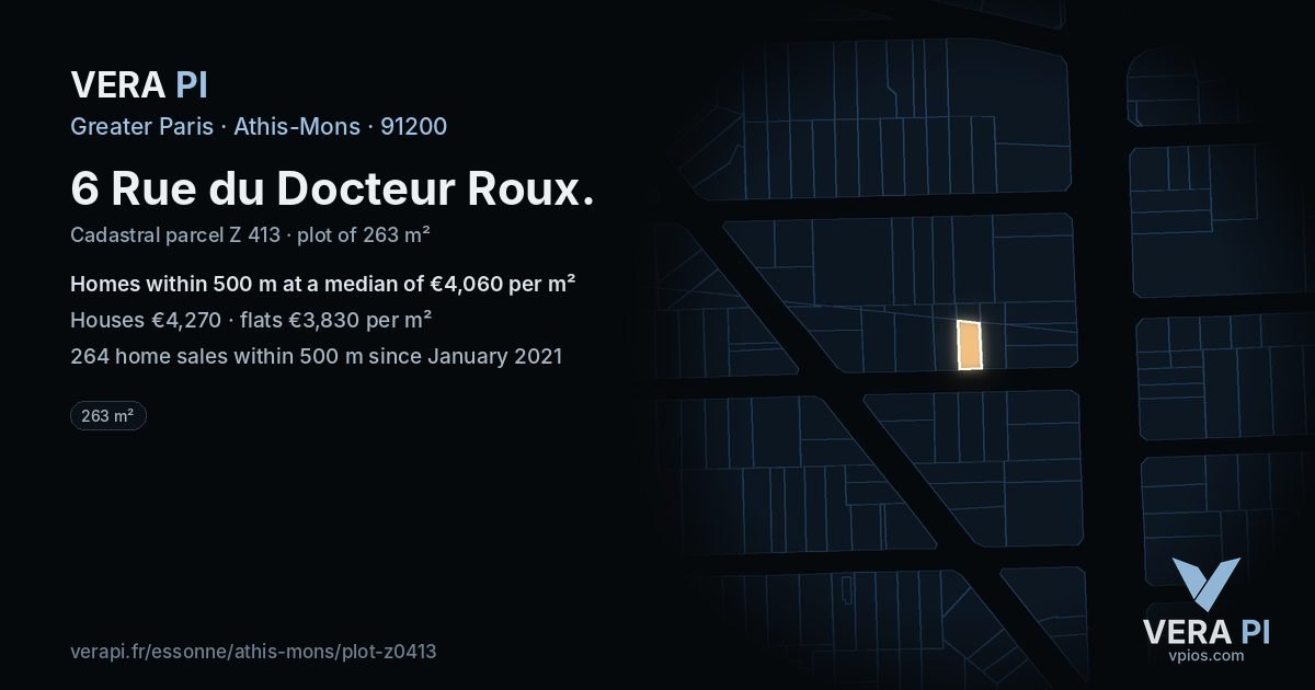 6 Rue du Docteur Roux, Athis-Mons at night – the plot lit, the parcels around coloured by the prices near them