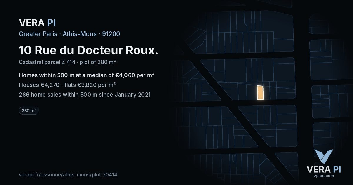 10 Rue du Docteur Roux, Athis-Mons at night – the plot lit, the parcels around coloured by the prices near them