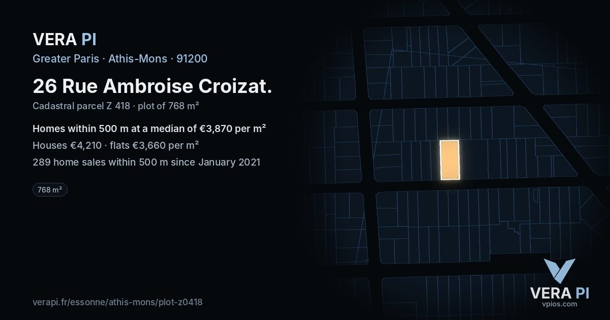 26 Rue Ambroise Croizat, Athis-Mons at night – the plot lit, the parcels around coloured by the prices near them
