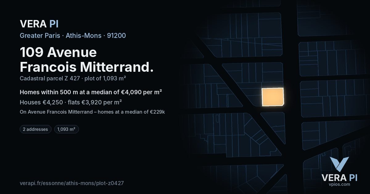 109 Avenue Francois Mitterrand, Athis-Mons at night – the plot lit, the parcels around coloured by the prices near them