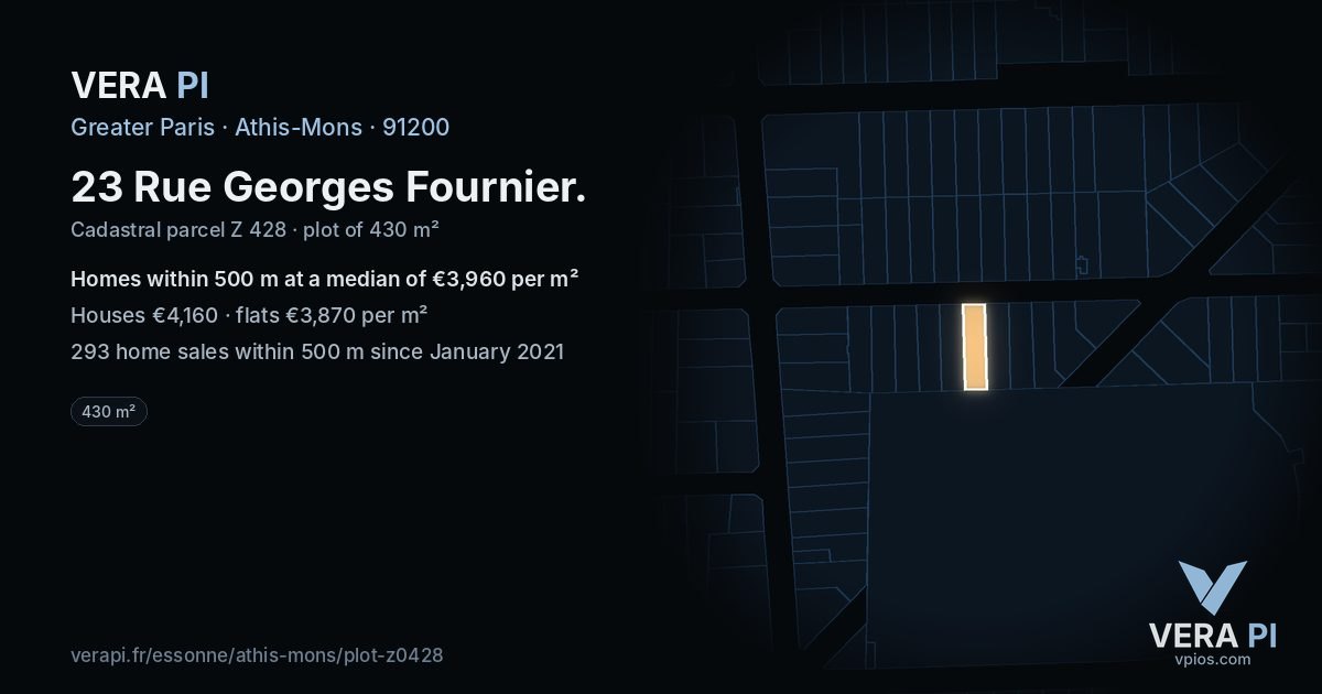 23 Rue Georges Fournier, Athis-Mons at night – the plot lit, the parcels around coloured by the prices near them