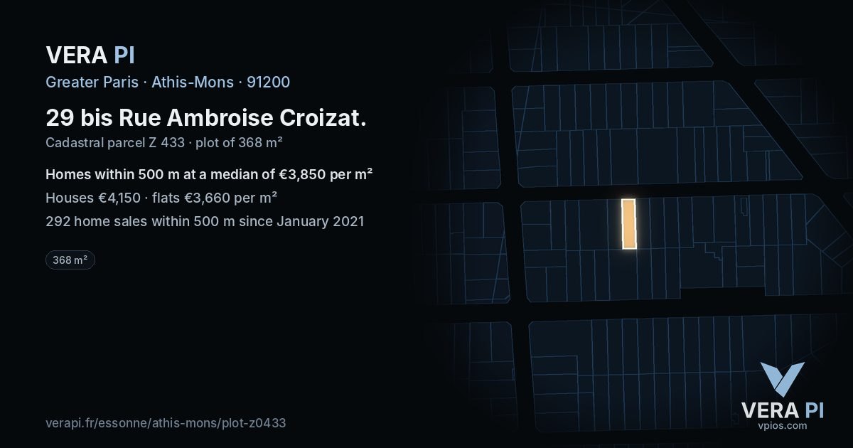 29 bis Rue Ambroise Croizat, Athis-Mons at night – the plot lit, the parcels around coloured by the prices near them