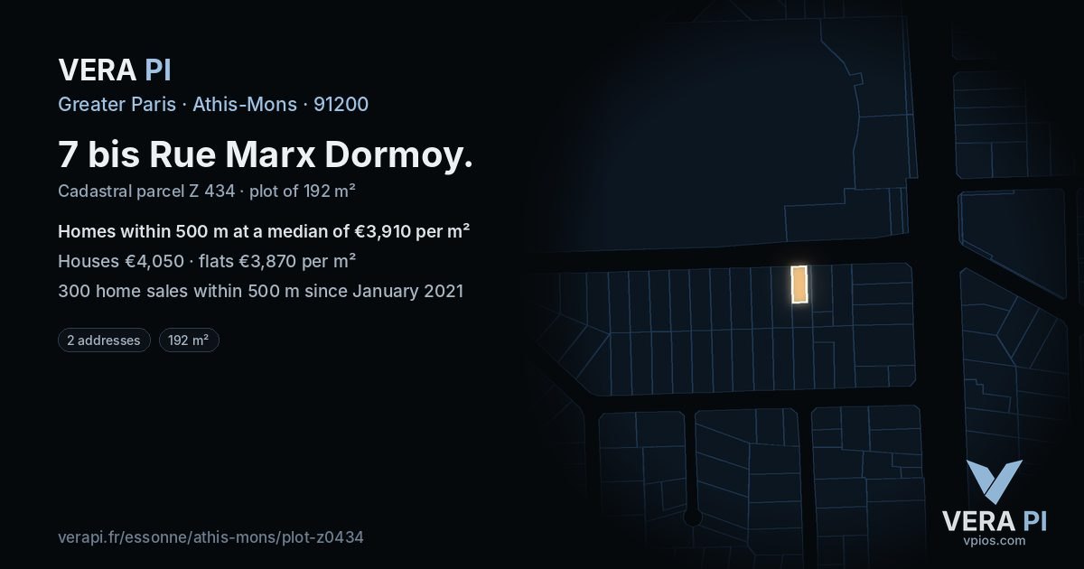 7 bis Rue Marx Dormoy, Athis-Mons at night – the plot lit, the parcels around coloured by the prices near them