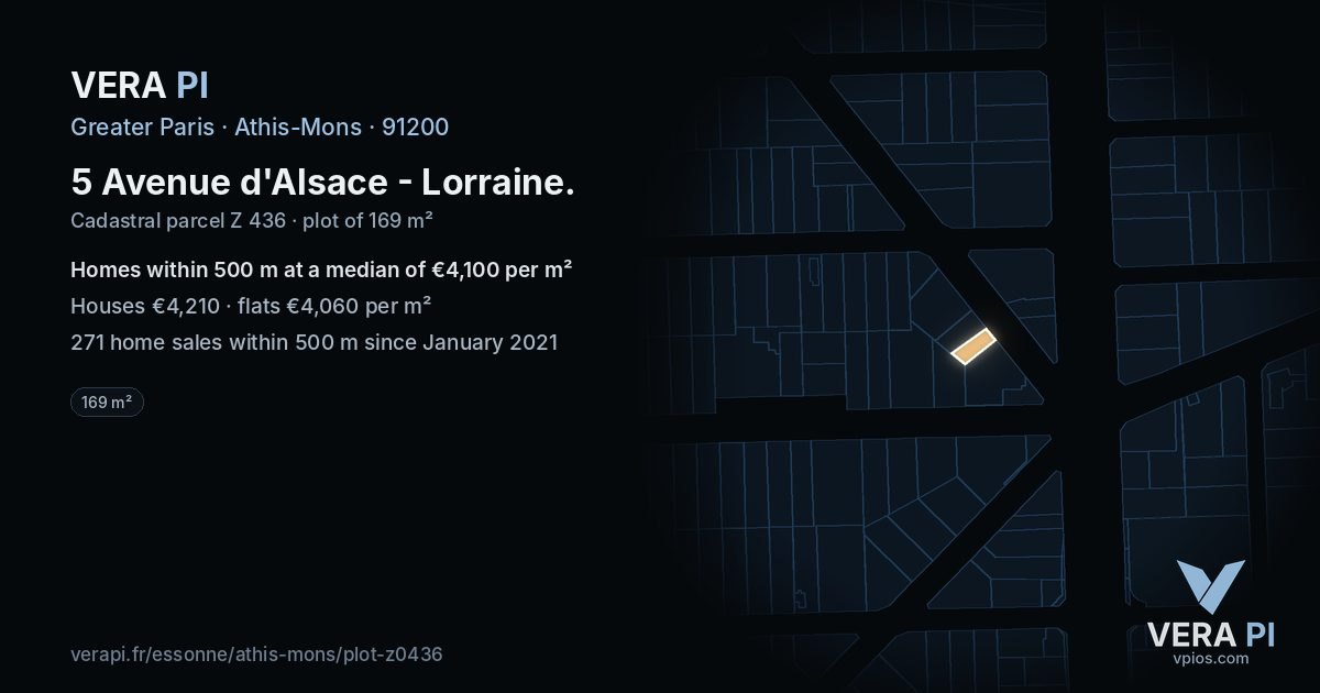 5 Avenue d'Alsace - Lorraine, Athis-Mons at night – the plot lit, the parcels around coloured by the prices near them