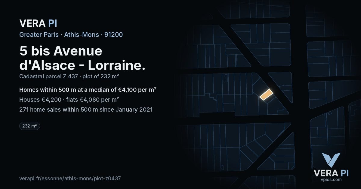 5 bis Avenue d'Alsace - Lorraine, Athis-Mons at night – the plot lit, the parcels around coloured by the prices near them