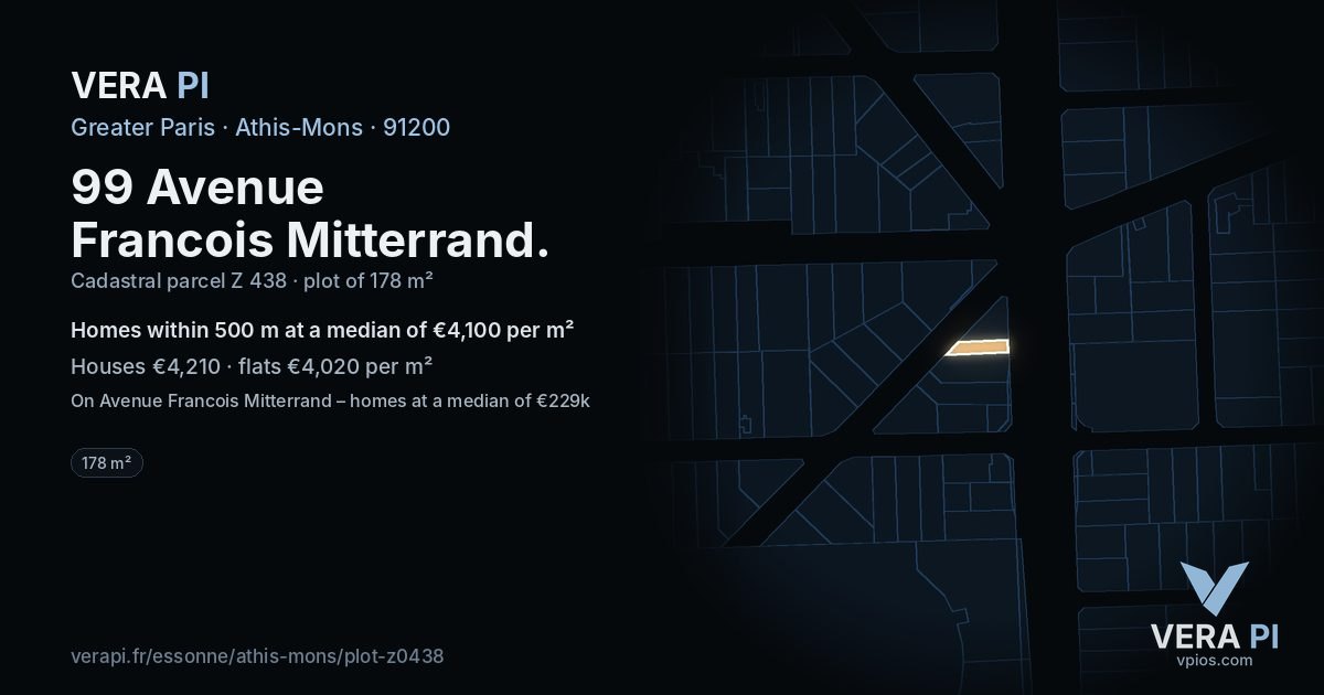 99 Avenue Francois Mitterrand, Athis-Mons at night – the plot lit, the parcels around coloured by the prices near them