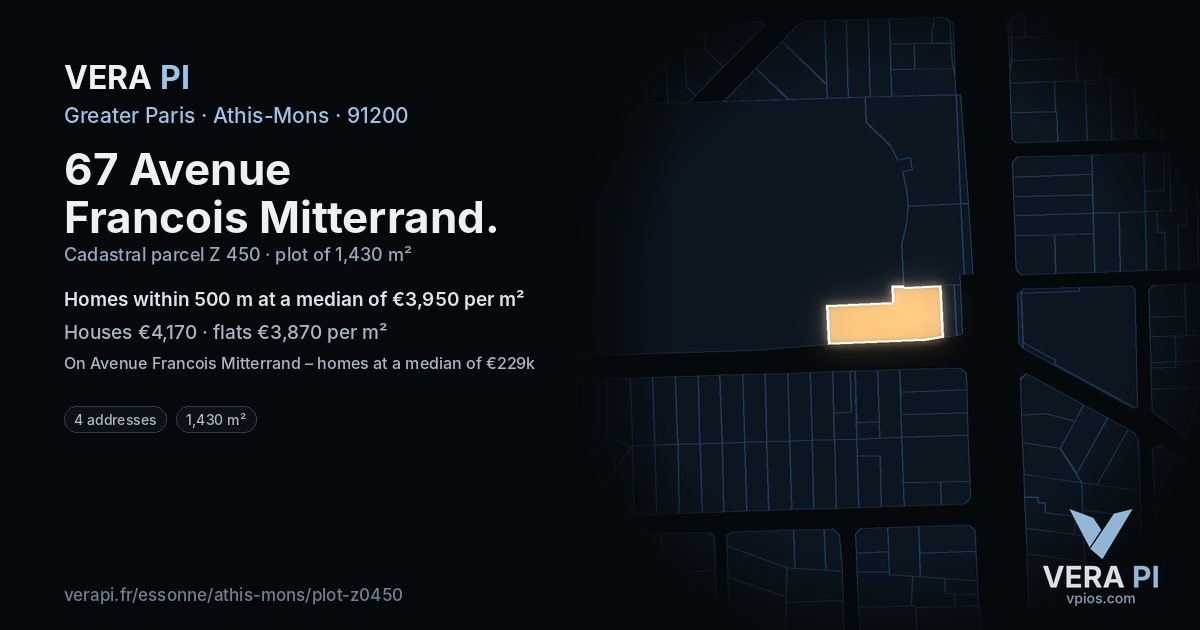 67 Avenue Francois Mitterrand, Athis-Mons at night – the plot lit, the parcels around coloured by the prices near them
