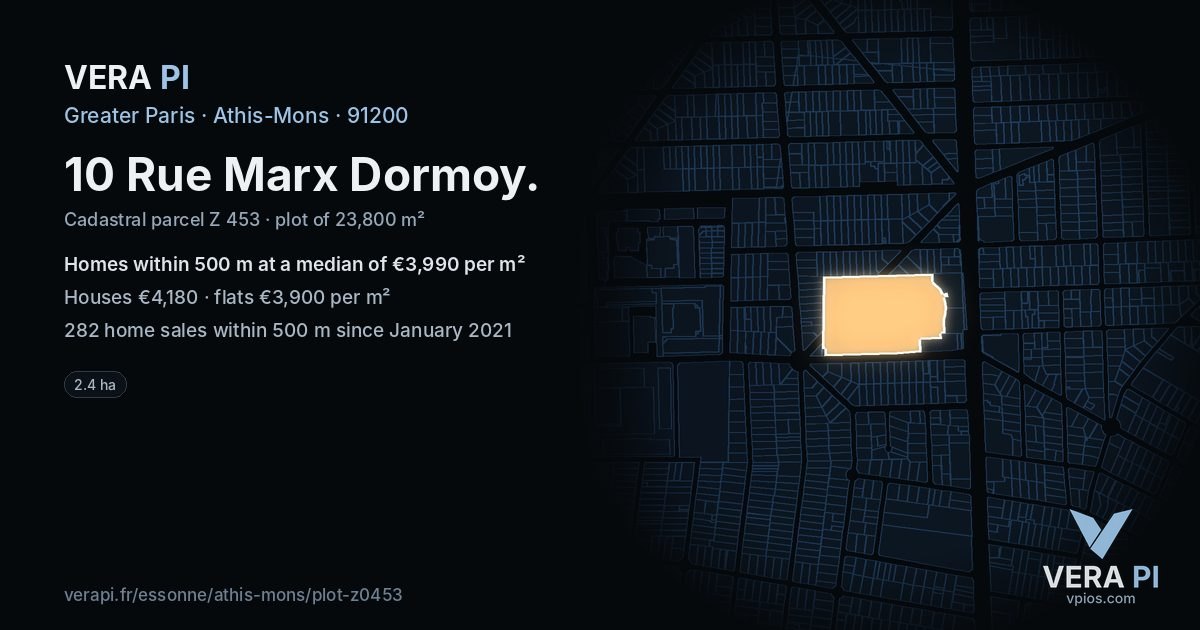 10 Rue Marx Dormoy, Athis-Mons at night – the plot lit, the parcels around coloured by the prices near them