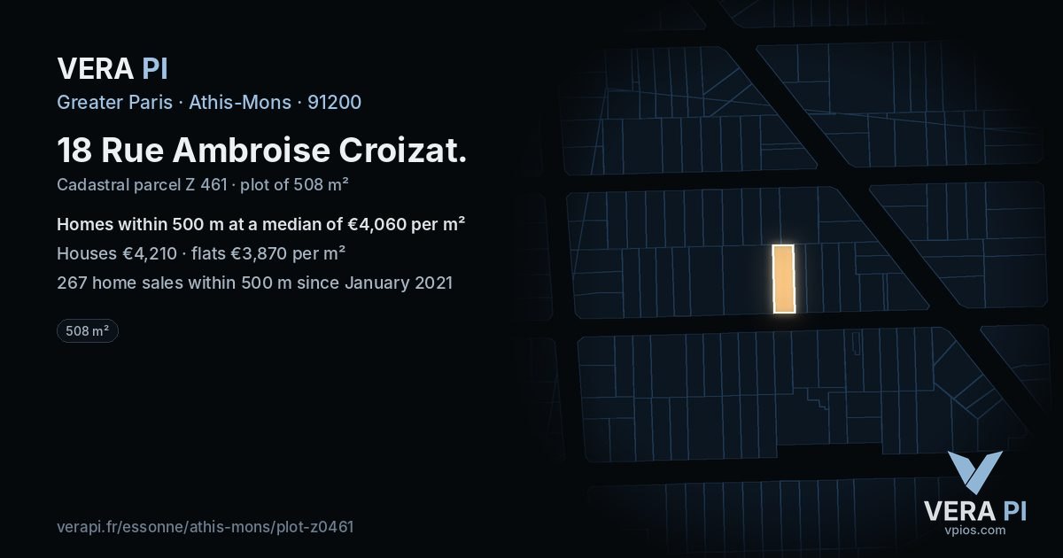 18 Rue Ambroise Croizat, Athis-Mons at night – the plot lit, the parcels around coloured by the prices near them