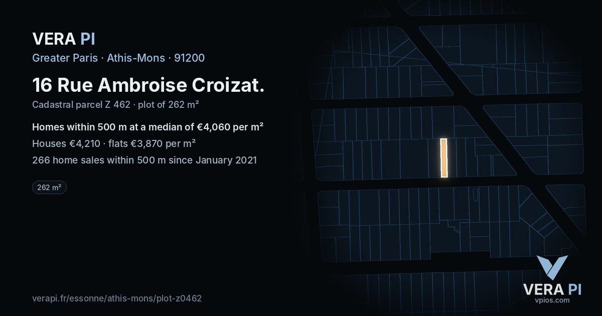 16 Rue Ambroise Croizat, Athis-Mons at night – the plot lit, the parcels around coloured by the prices near them