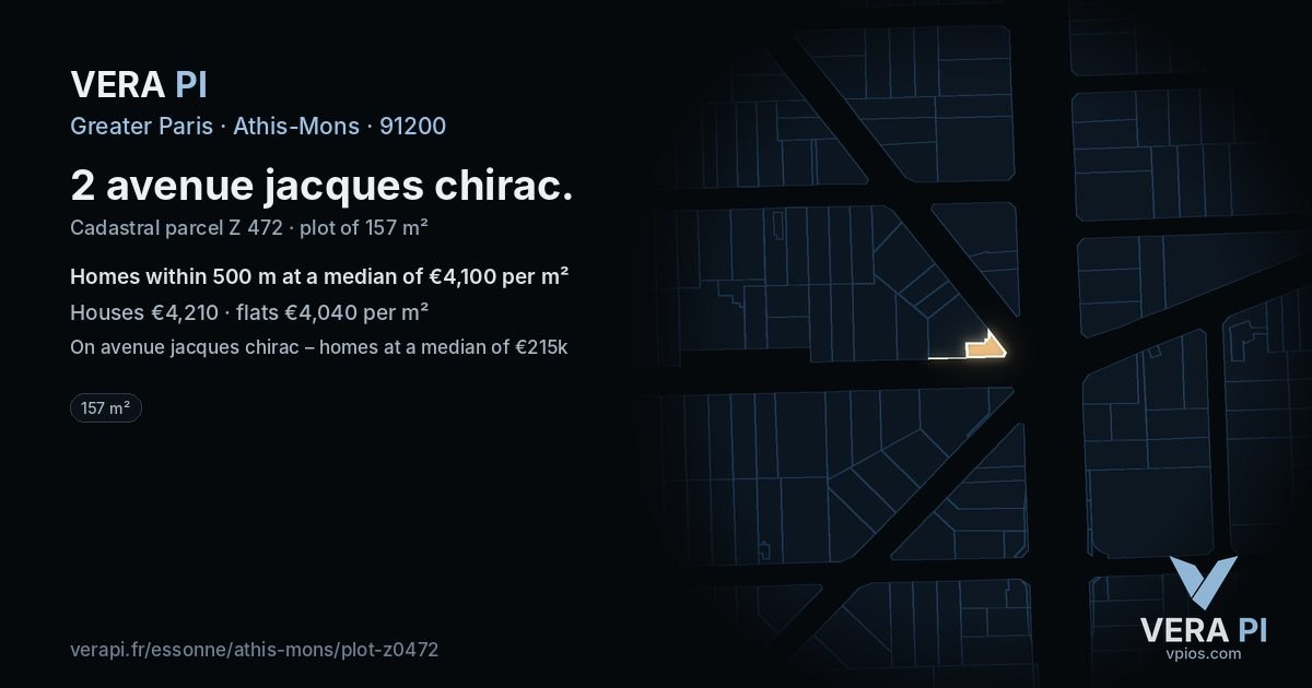 2 avenue jacques chirac, Athis-Mons at night – the plot lit, the parcels around coloured by the prices near them