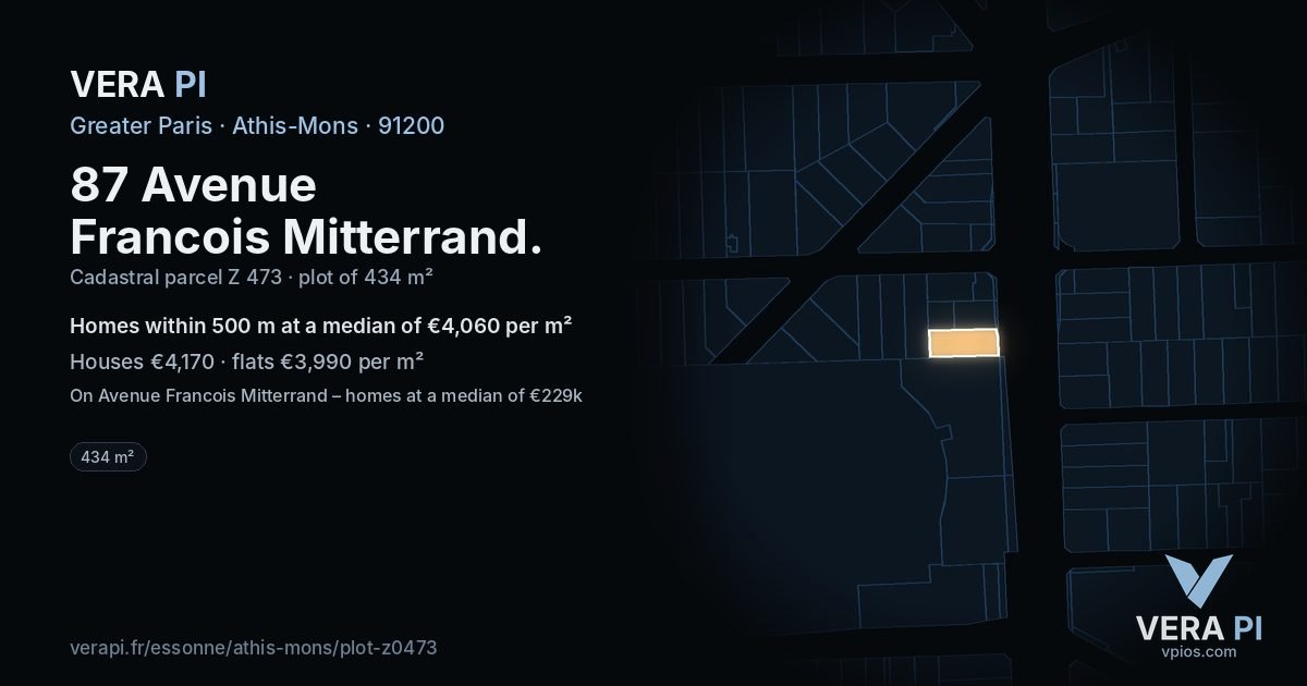 87 Avenue Francois Mitterrand, Athis-Mons at night – the plot lit, the parcels around coloured by the prices near them