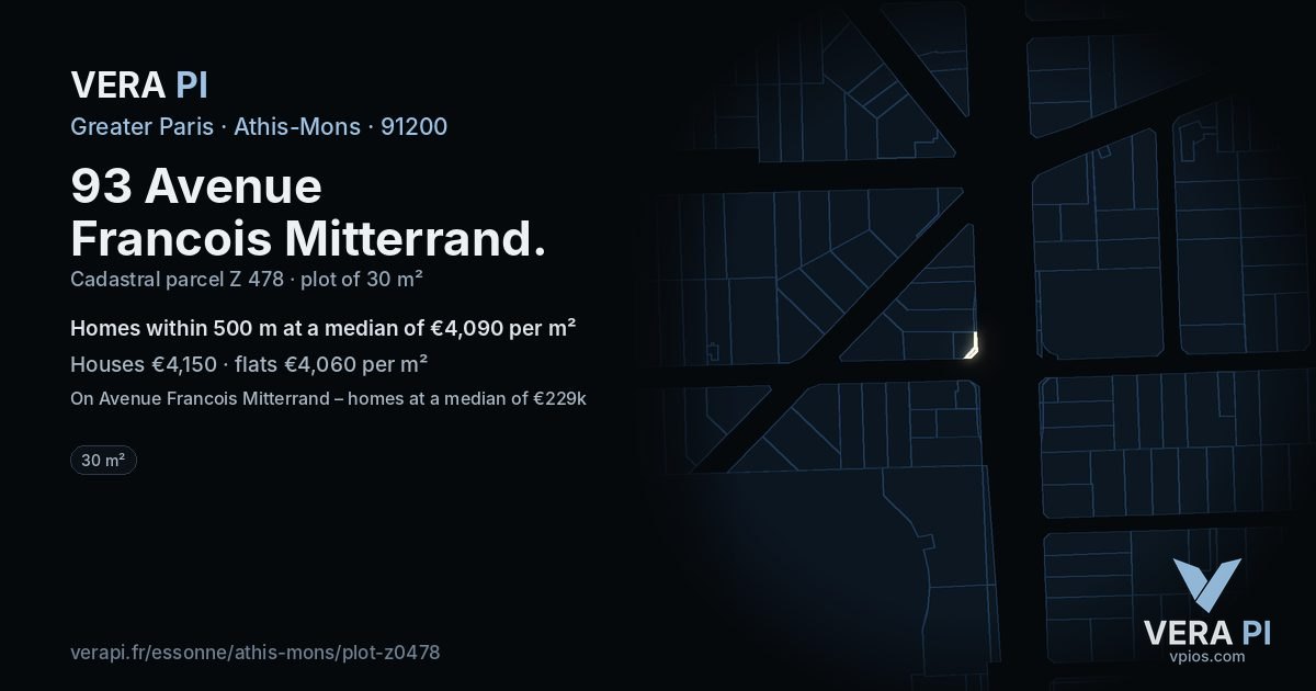 93 Avenue Francois Mitterrand, Athis-Mons at night – the plot lit, the parcels around coloured by the prices near them
