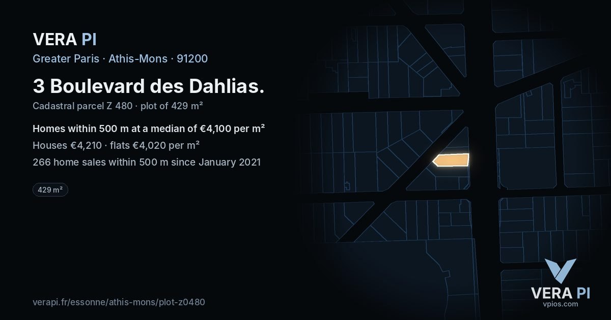 3 Boulevard des Dahlias, Athis-Mons at night – the plot lit, the parcels around coloured by the prices near them