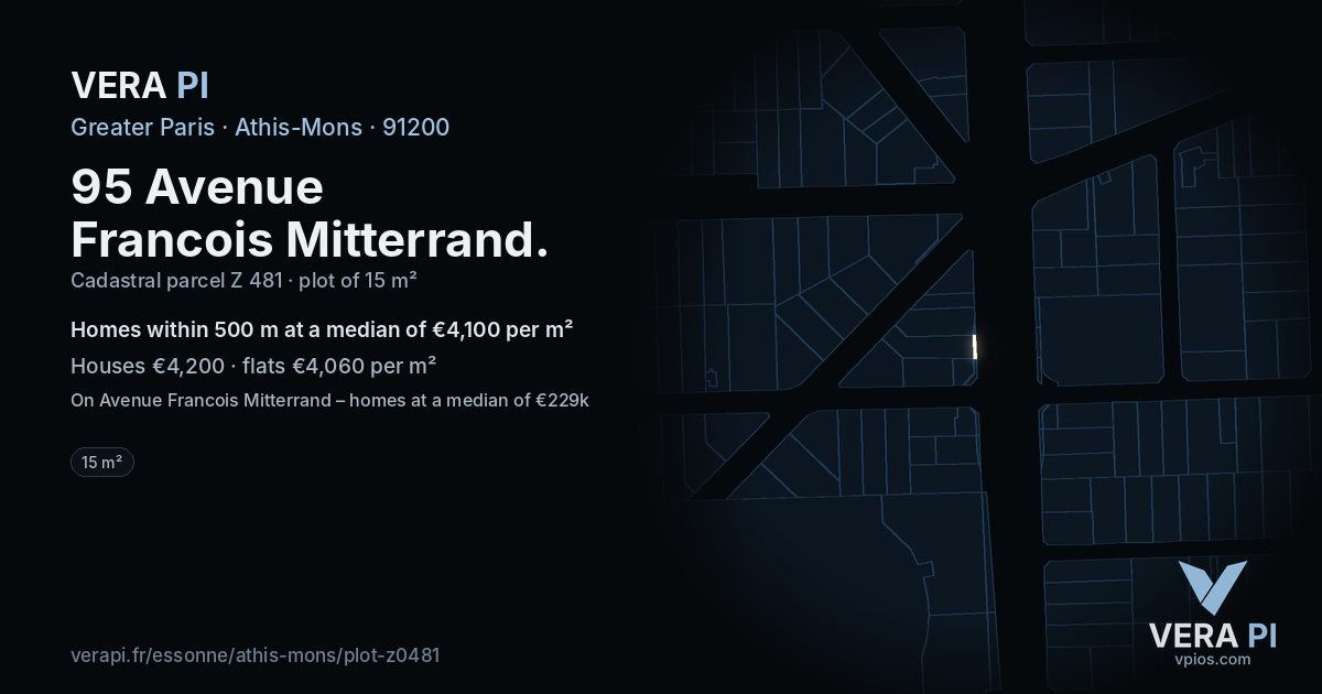 95 Avenue Francois Mitterrand, Athis-Mons at night – the plot lit, the parcels around coloured by the prices near them