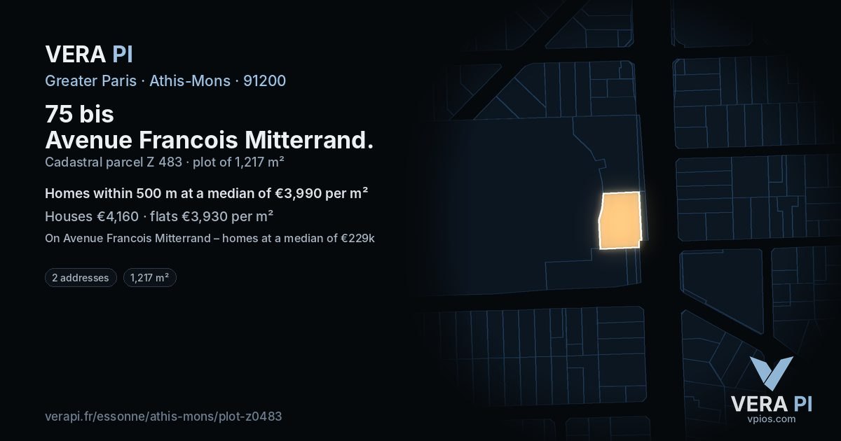 75 bis Avenue Francois Mitterrand, Athis-Mons at night – the plot lit, the parcels around coloured by the prices near them
