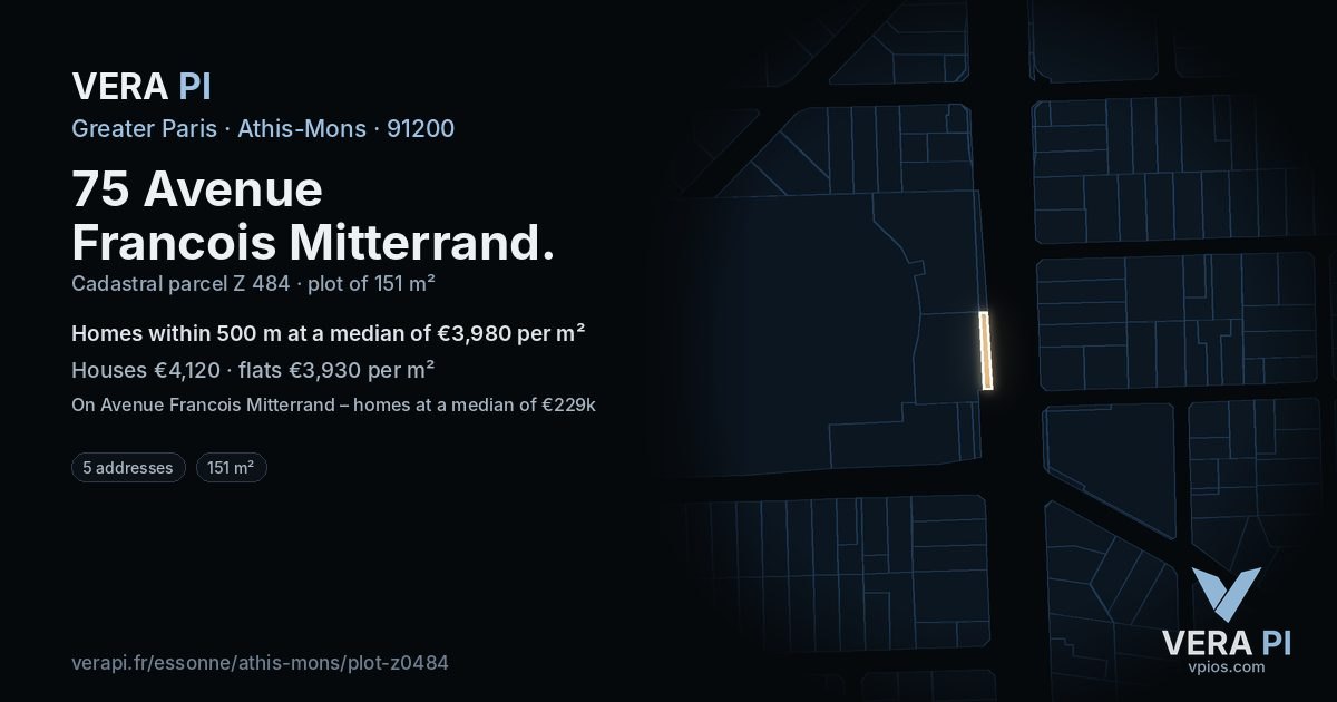 75 Avenue Francois Mitterrand, Athis-Mons at night – the plot lit, the parcels around coloured by the prices near them