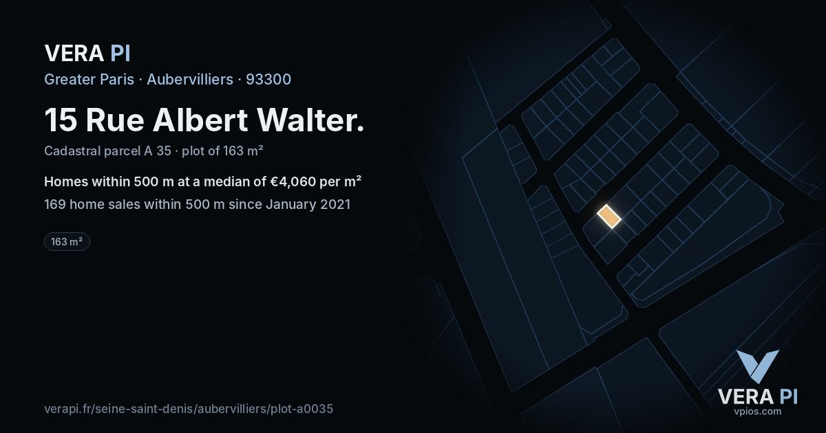 15 Rue Albert Walter, Aubervilliers at night – the plot lit, the parcels around coloured by the prices near them