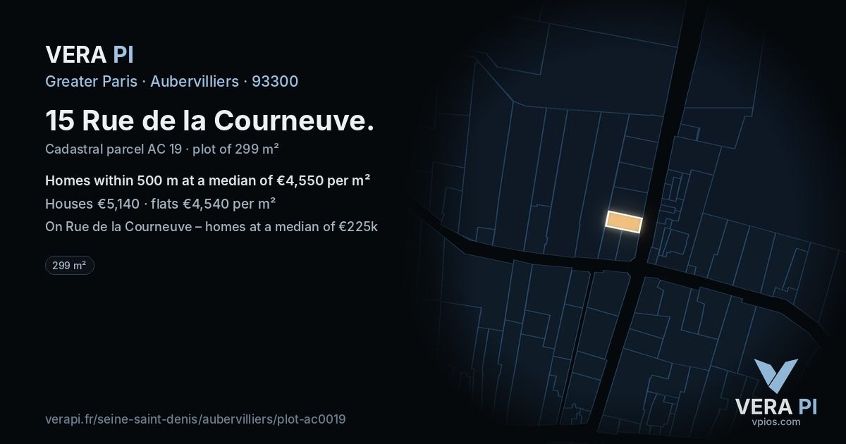 15 Rue de la Courneuve, Aubervilliers at night – the plot lit, the parcels around coloured by the prices near them