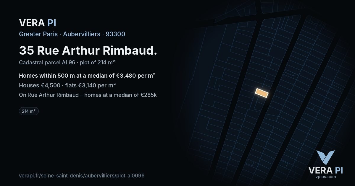 35 Rue Arthur Rimbaud, Aubervilliers at night – the plot lit, the parcels around coloured by the prices near them