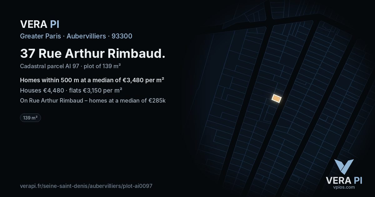 37 Rue Arthur Rimbaud, Aubervilliers at night – the plot lit, the parcels around coloured by the prices near them