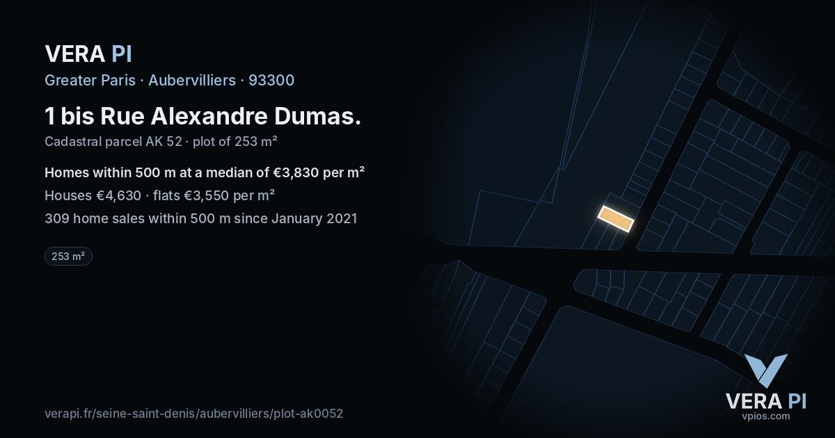 1 bis Rue Alexandre Dumas, Aubervilliers at night – the plot lit, the parcels around coloured by the prices near them
