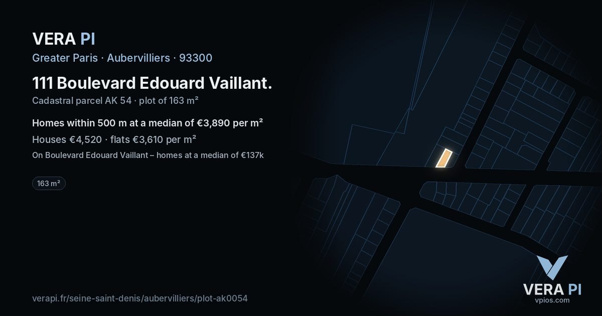 111 Boulevard Edouard Vaillant, Aubervilliers at night – the plot lit, the parcels around coloured by the prices near them
