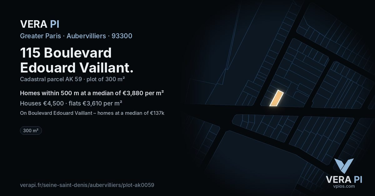 115 Boulevard Edouard Vaillant, Aubervilliers at night – the plot lit, the parcels around coloured by the prices near them