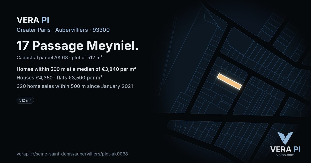 17 Passage Meyniel, Aubervilliers at night – the plot lit, the parcels around coloured by the prices near them