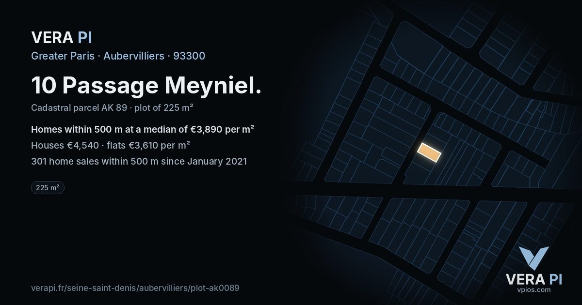 10 Passage Meyniel, Aubervilliers at night – the plot lit, the parcels around coloured by the prices near them
