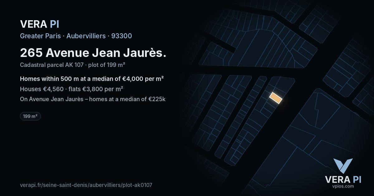 265 Avenue Jean Jaurès, Aubervilliers at night – the plot lit, the parcels around coloured by the prices near them