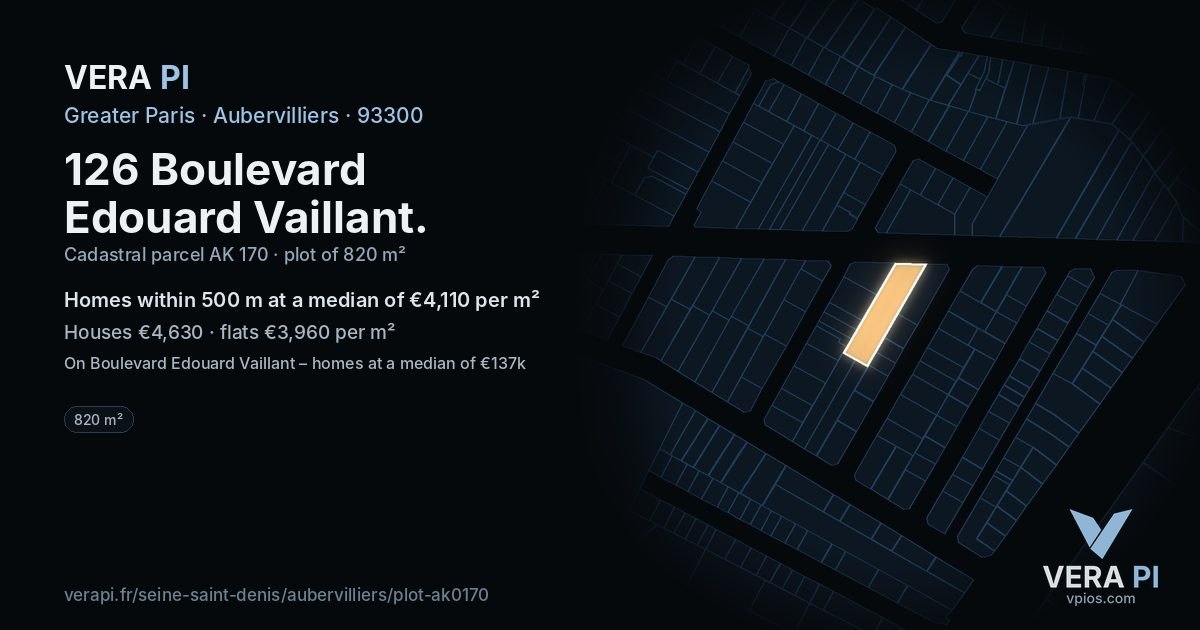 126 Boulevard Edouard Vaillant, Aubervilliers at night – the plot lit, the parcels around coloured by the prices near them