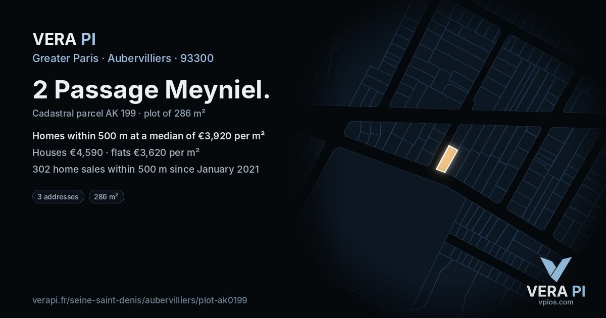2 Passage Meyniel, Aubervilliers at night – the plot lit, the parcels around coloured by the prices near them