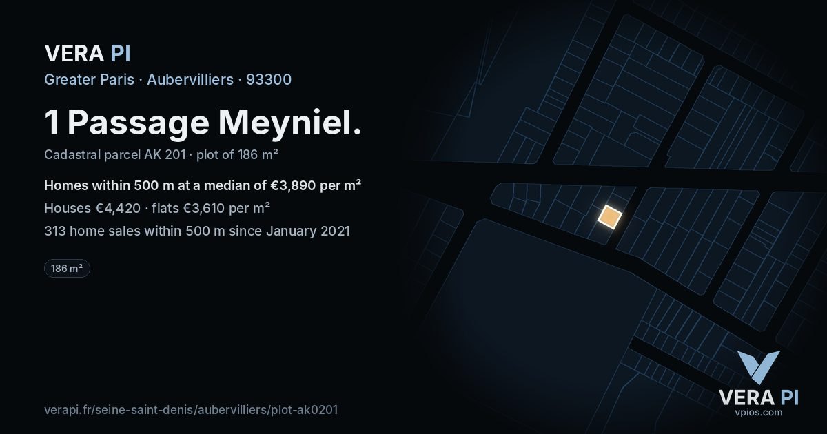 1 Passage Meyniel, Aubervilliers at night – the plot lit, the parcels around coloured by the prices near them