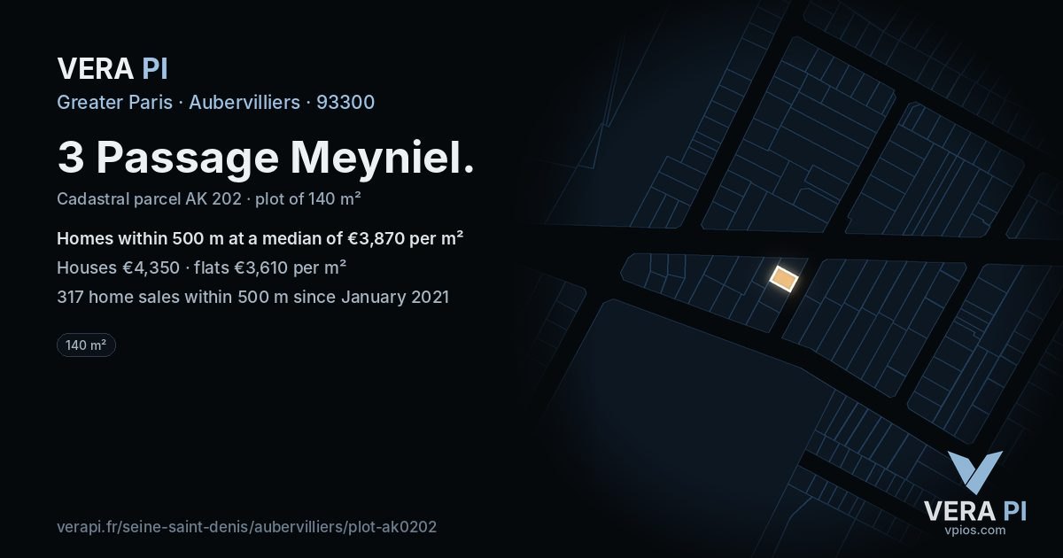 3 Passage Meyniel, Aubervilliers at night – the plot lit, the parcels around coloured by the prices near them
