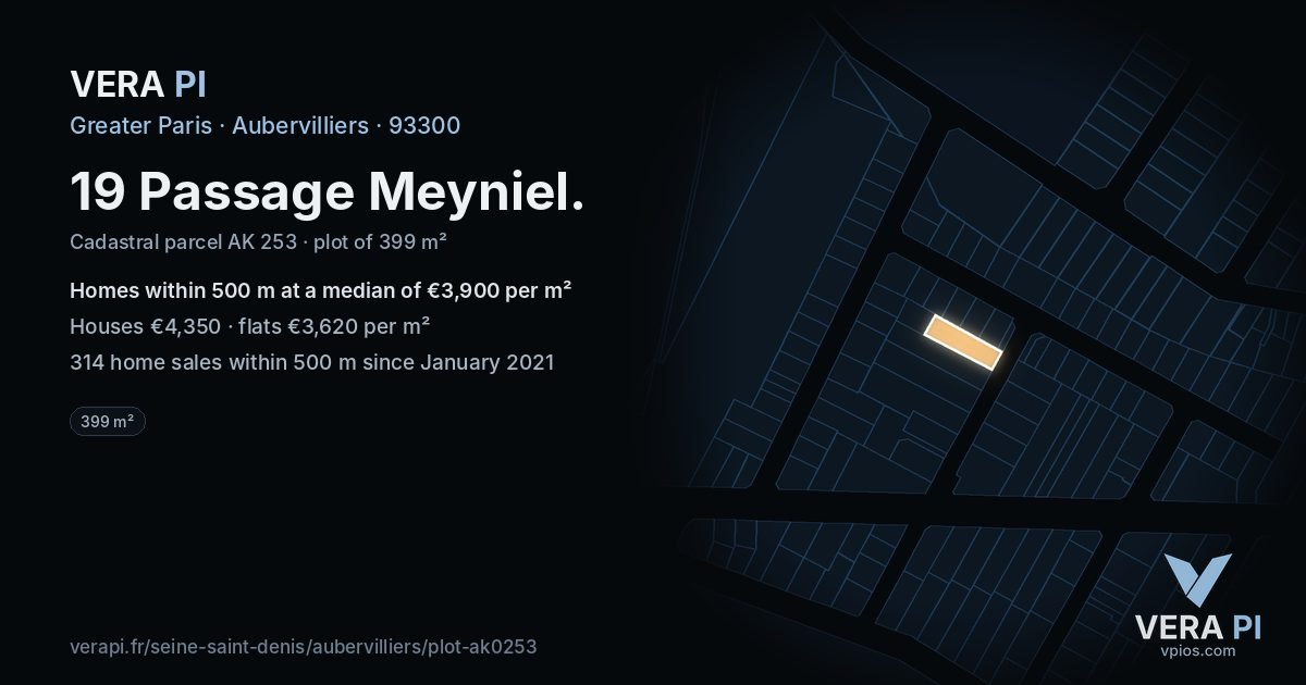 19 Passage Meyniel, Aubervilliers at night – the plot lit, the parcels around coloured by the prices near them