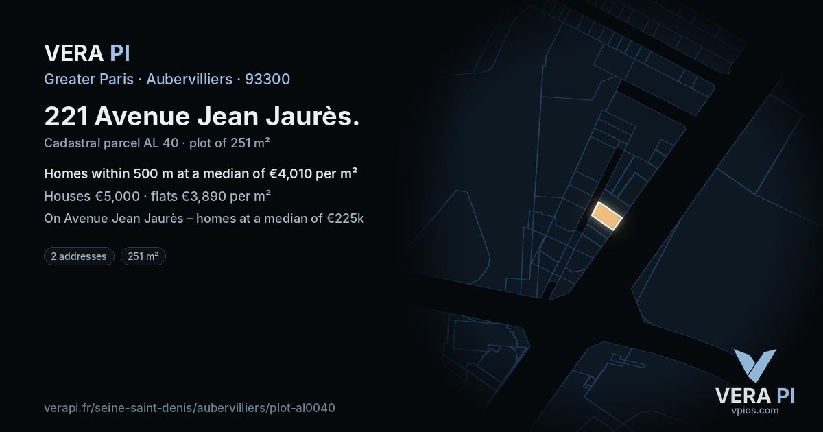 221 Avenue Jean Jaurès, Aubervilliers at night – the plot lit, the parcels around coloured by the prices near them