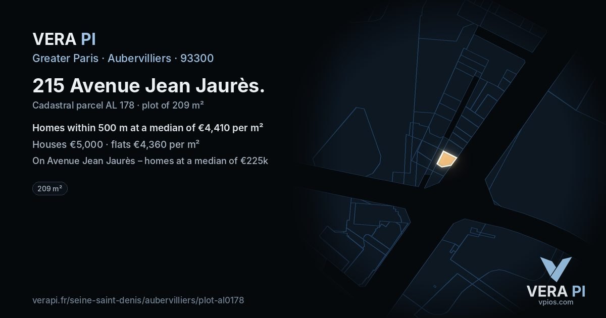 215 Avenue Jean Jaurès, Aubervilliers at night – the plot lit, the parcels around coloured by the prices near them
