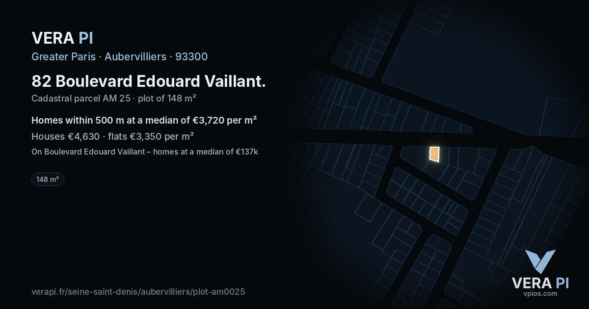 82 Boulevard Edouard Vaillant, Aubervilliers at night – the plot lit, the parcels around coloured by the prices near them