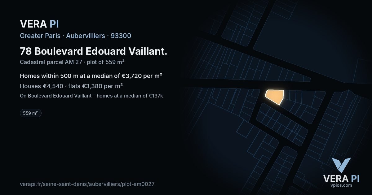 78 Boulevard Edouard Vaillant, Aubervilliers at night – the plot lit, the parcels around coloured by the prices near them