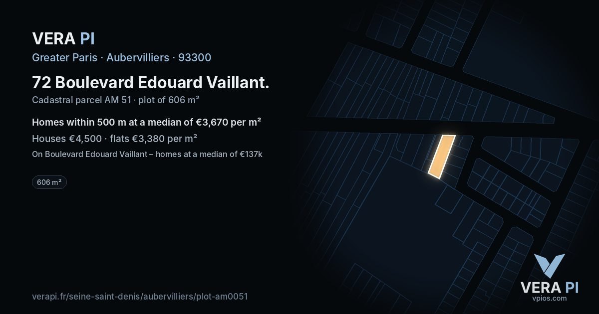 72 Boulevard Edouard Vaillant, Aubervilliers at night – the plot lit, the parcels around coloured by the prices near them